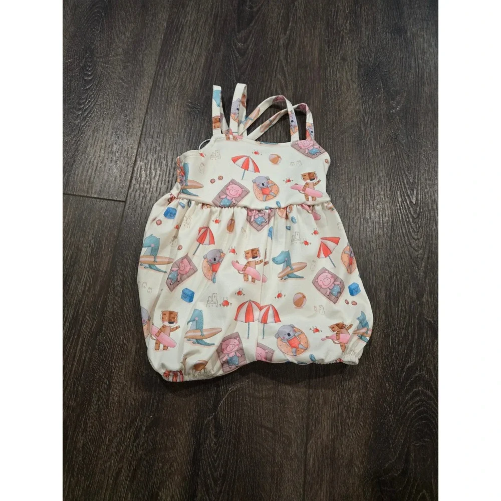 Pete + Lucy Baby Girls Beach Animal Print Bubble Romper 3-6M New